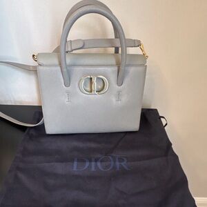 Dior Light Gray Leather Top-Handle Satchel with Gold CD Hardware